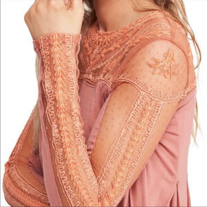 Free People Jojo Mixed Media Long Sleeve Top Havana Sands Medium